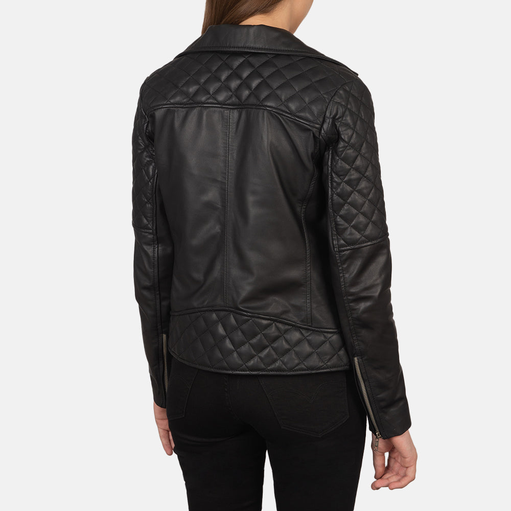Women's Carolyn Quilted Black Biker Leather Jacket