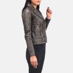 Women's Carolyn Quilted Distressed Brown Biker Leather Jacket