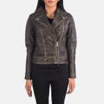 Women's Carolyn Quilted Distressed Brown Biker Leather Jacket