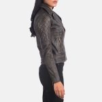 Women's Carolyn Quilted Distressed Brown Biker Leather Jacket