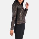 Women's Carolyn Quilted Vintage Brown Biker Leather Jacket