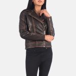 Women's Carolyn Quilted Vintage Brown Biker Leather Jacket