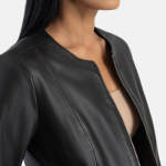 Women's Elixir Black Collarless Leather Jacket