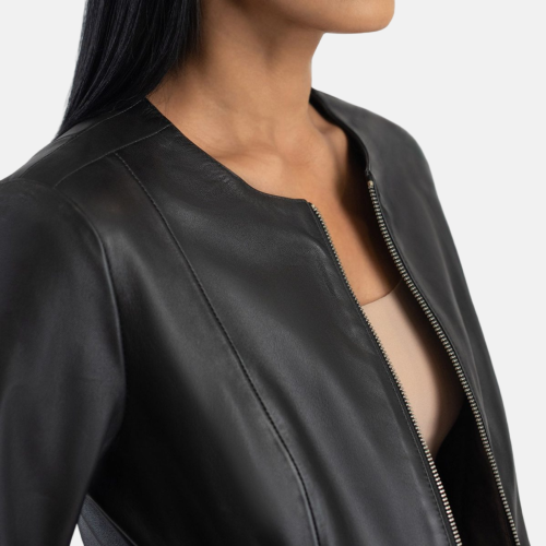 Women's Elixir Black Collarless Leather Jacket