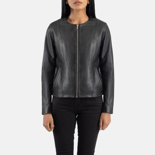 Women's Elixir Black Collarless Leather Jacket