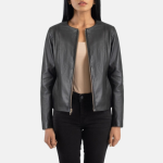 Women's Elixir Black Collarless Leather Jacket