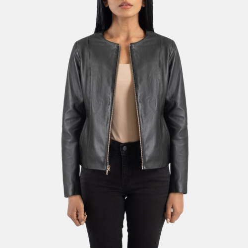Women's Elixir Black Collarless Leather Jacket
