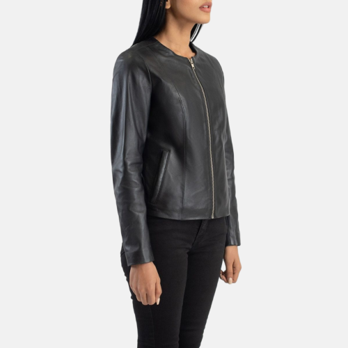 Women's Elixir Black Collarless Leather Jacket