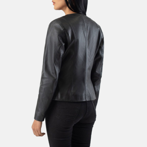 Women's Elixir Black Collarless Leather Jacket