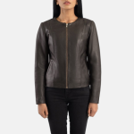 Women's Elixir Brown Collarless Leather Jacket