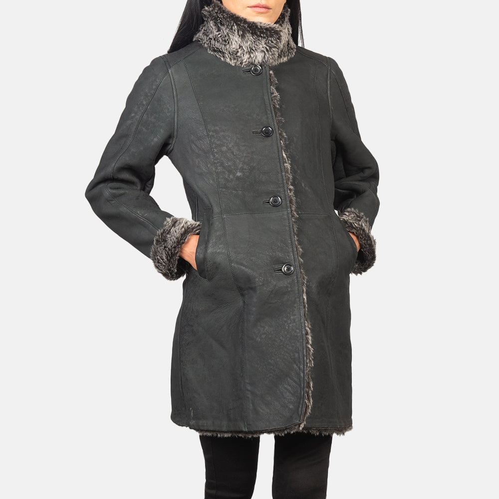 Women's Erica Shearling Black Leather Coat