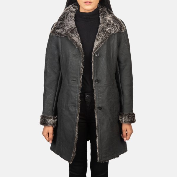 Women's Erica Shearling Black Leather Coat