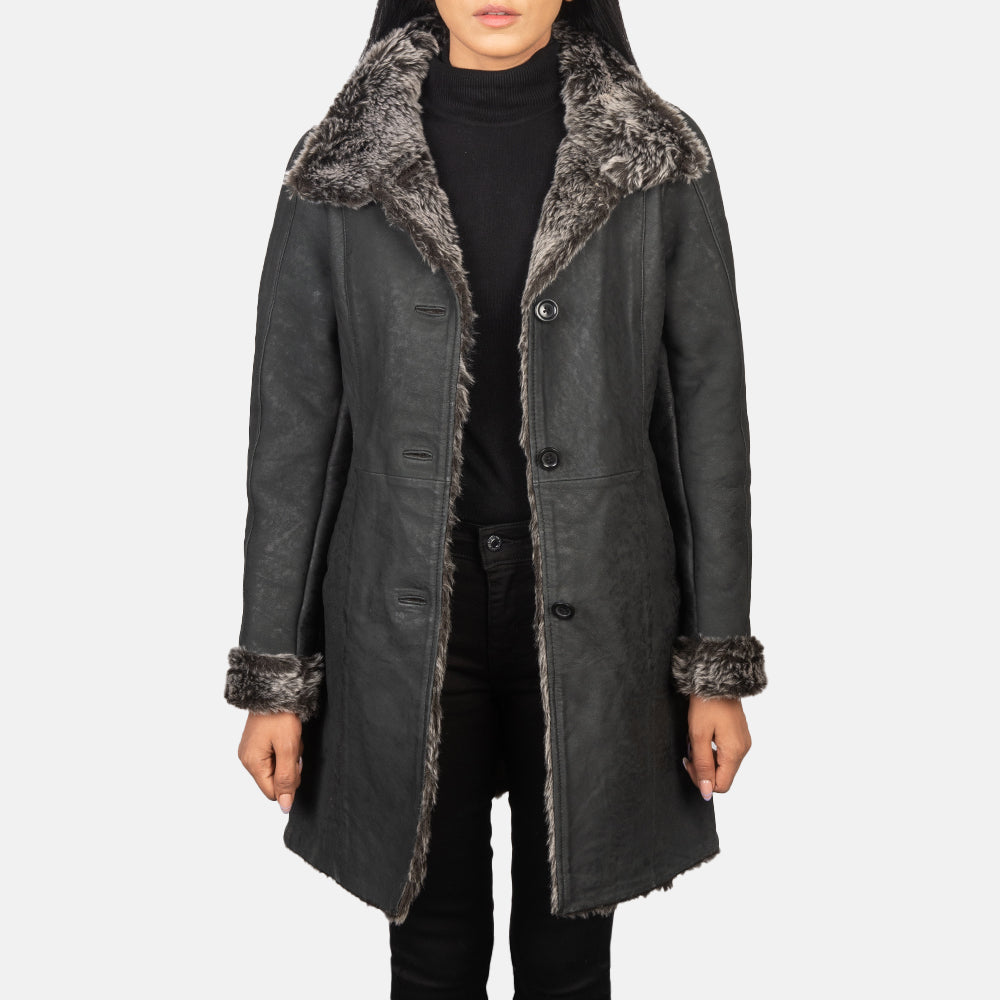 Women's Erica Shearling Black Leather Coat