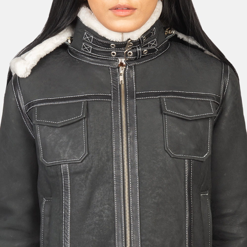 Women's Fiona Black Hooded Shearling Leather Jacket