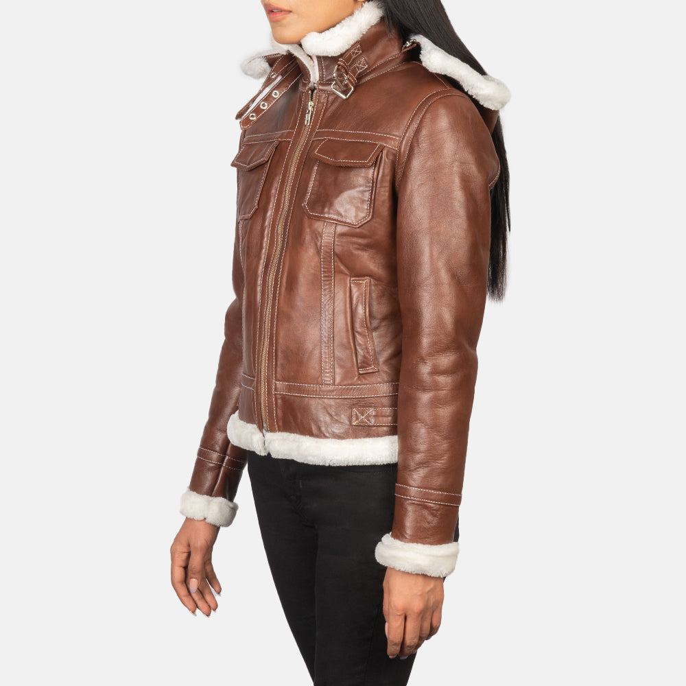 Women's Fiona Brown Hooded Shearling Leather Jacket