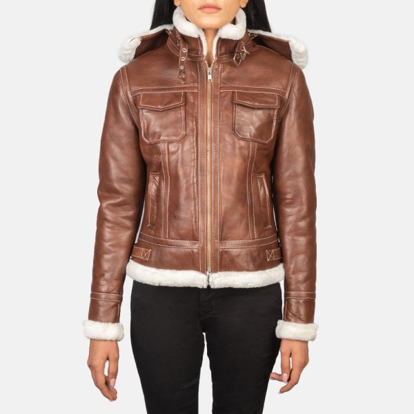 Women's Fiona Brown Hooded Shearling Leather Jacket