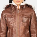 Women's Fiona Brown Hooded Shearling Leather Jacket