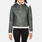 Women's Fiona Green Hooded Shearling Leather Jacket