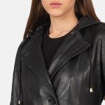 Women's Fixon Hooded Black Trench Coat