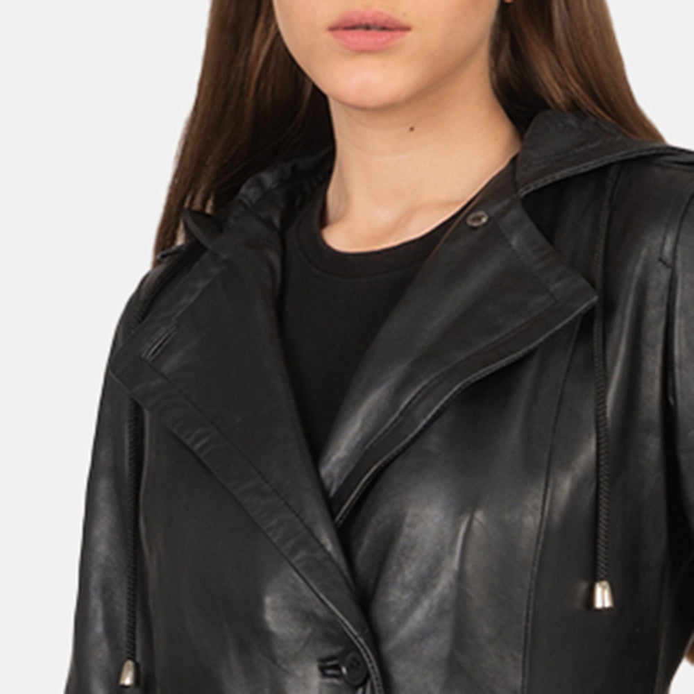 Women's Fixon Hooded Black Trench Coat