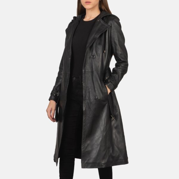 Women's Fixon Hooded Black Trench Coat