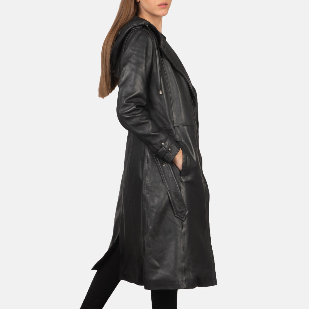 Women's Fixon Hooded Black Trench Coat