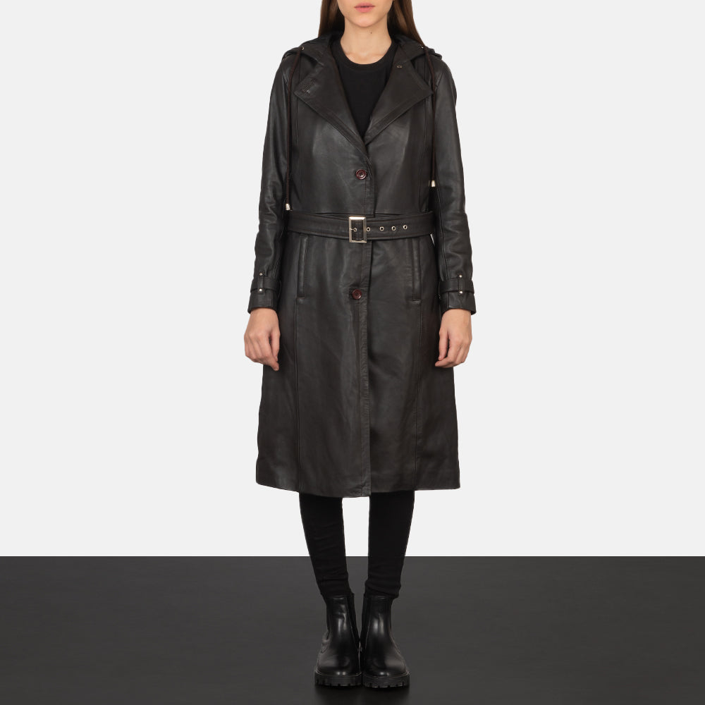 Women's Fixon Hooded Brown Trench Coat