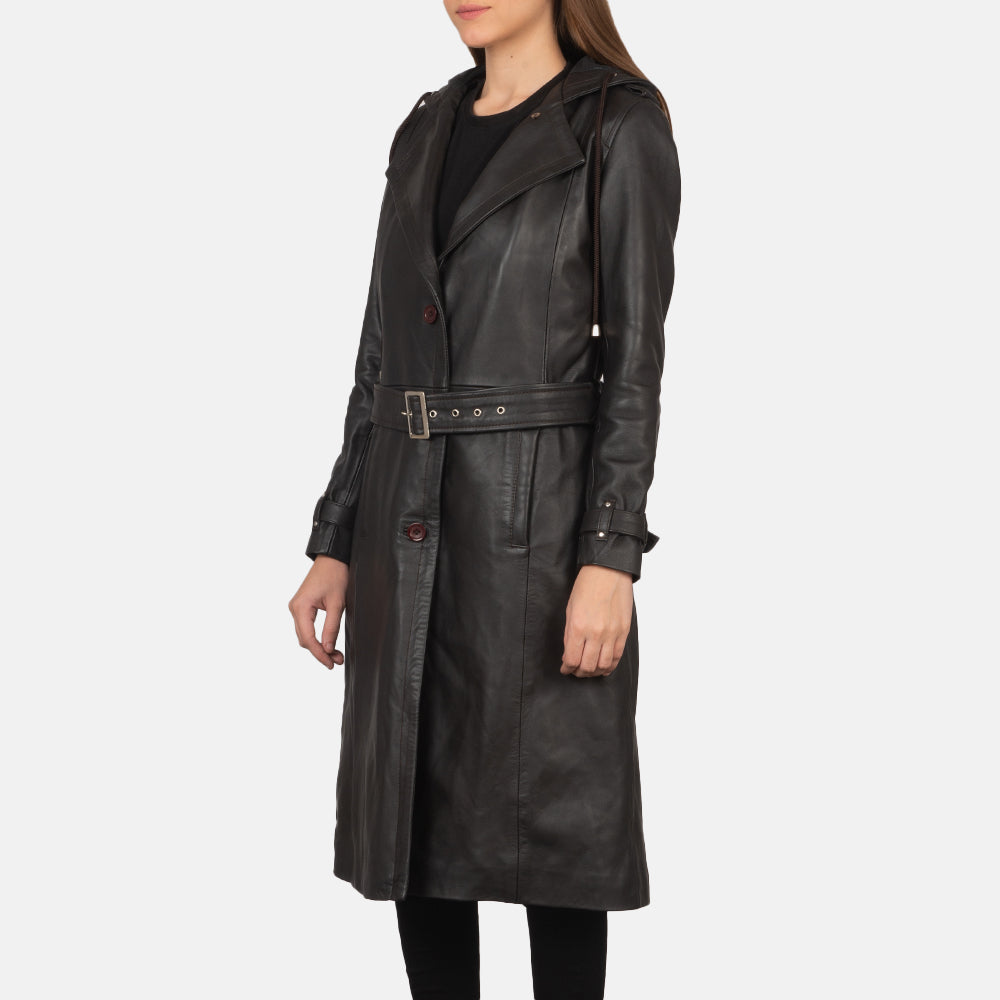 Women's Fixon Hooded Brown Trench Coat