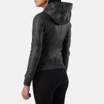 Women's Luna Black Hooded Leather Bomber Jacket