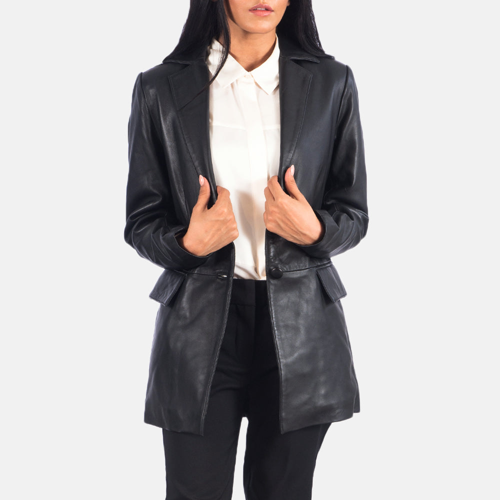 Women's Marilyn Black Leather Blazer