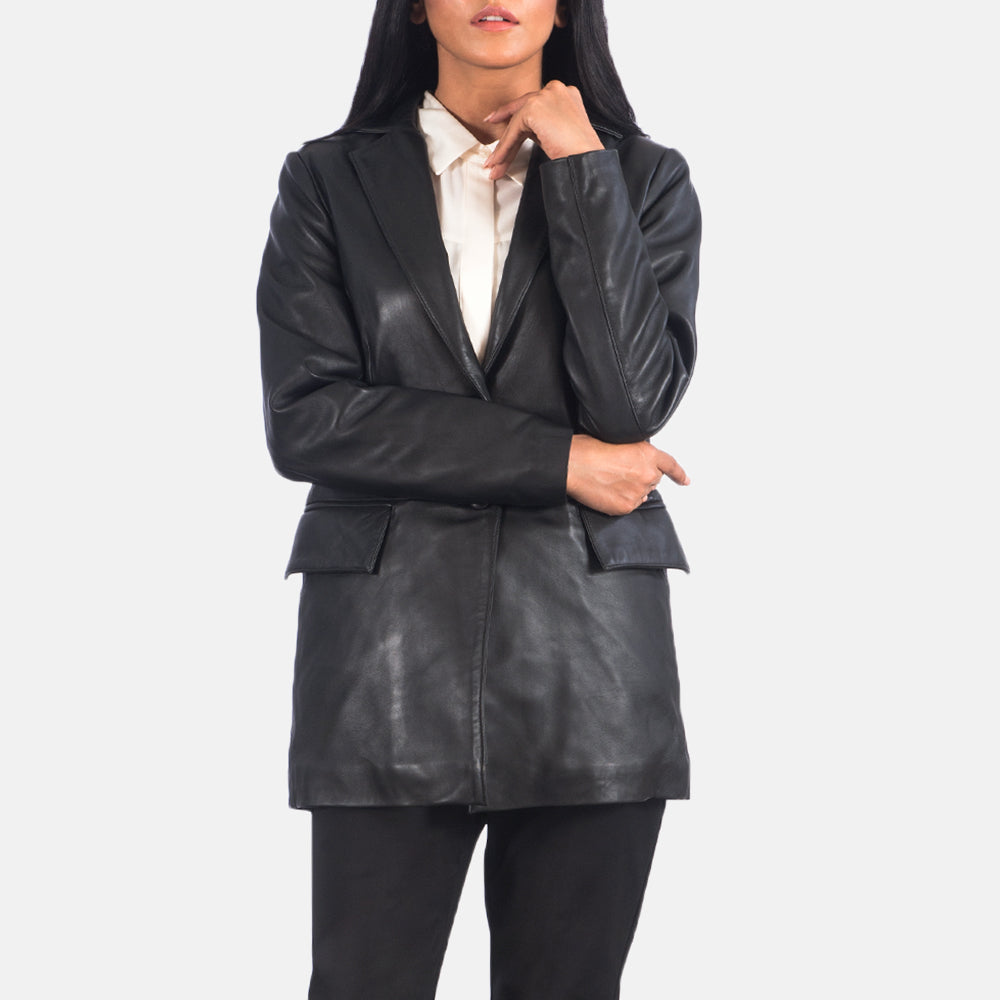 Women's Marilyn Black Leather Blazer