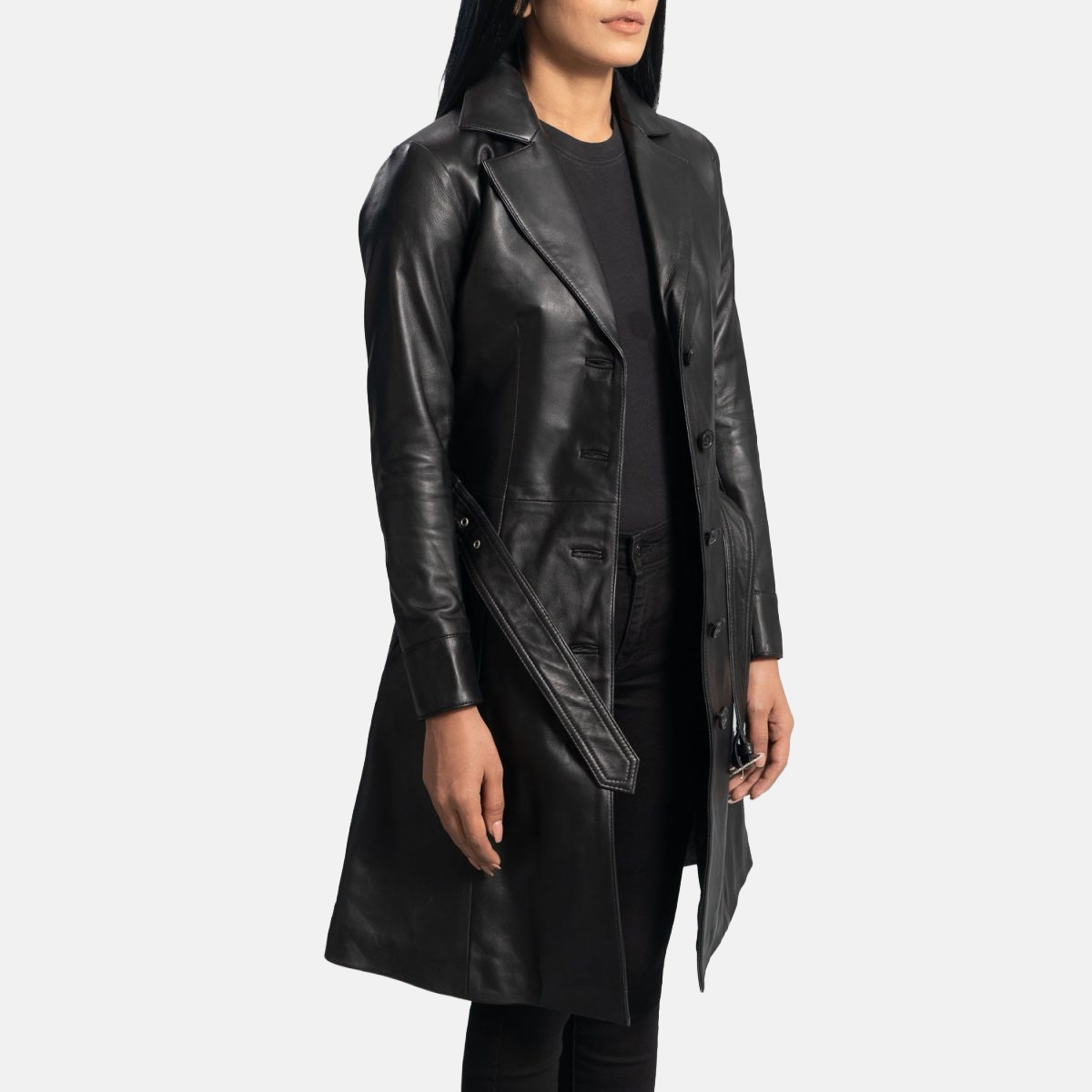 Women's Moonlight Black Leather Trench Coat