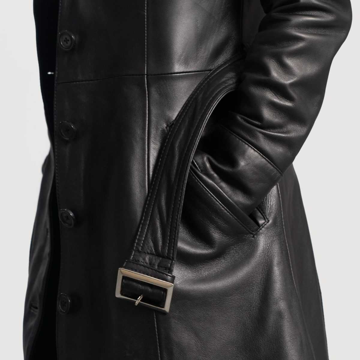 Women's Moonlight Black Leather Trench Coat