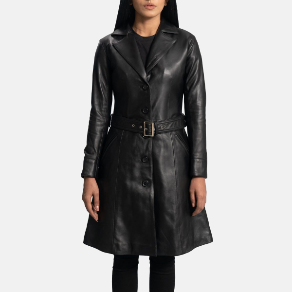 Women's Moonlight Black Leather Trench Coat