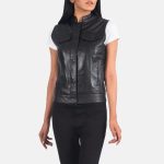 Women's Rayne Moto Black Leather Vest