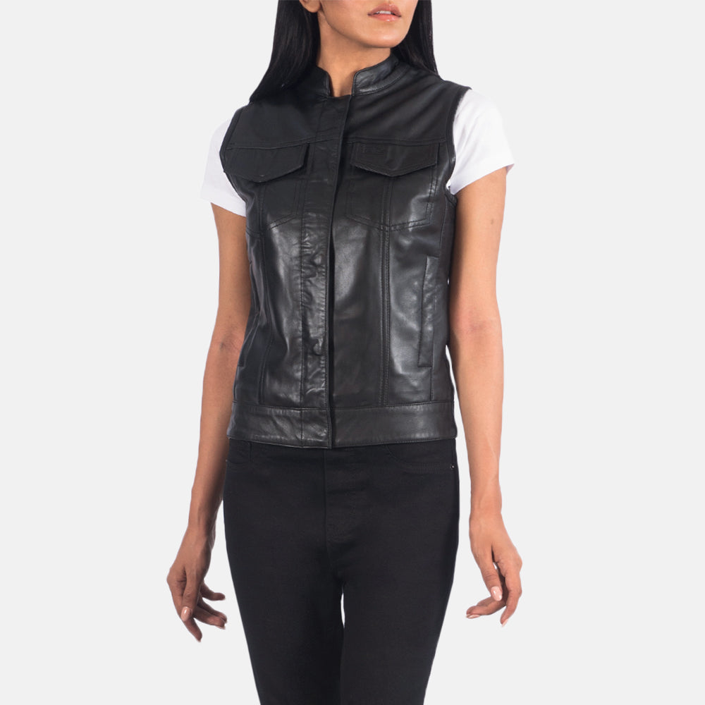 Women's Rayne Moto Black Leather Vest
