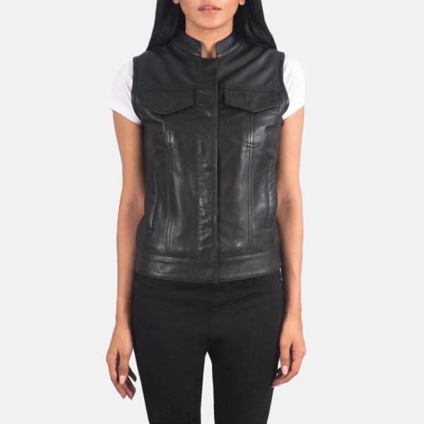 Women's Rayne Moto Black Leather Vest
