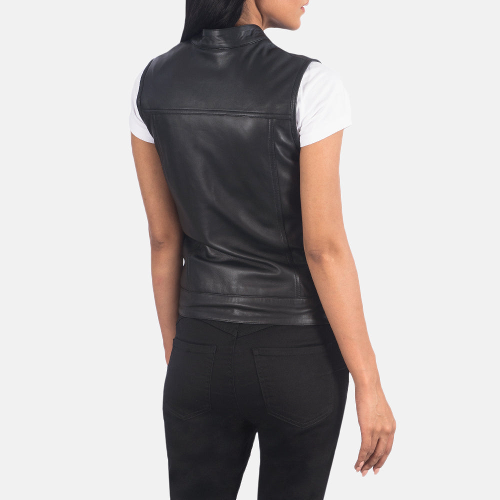 Women's Rayne Moto Black Leather Vest