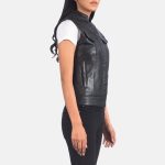 Women's Rayne Moto Black Leather Vest