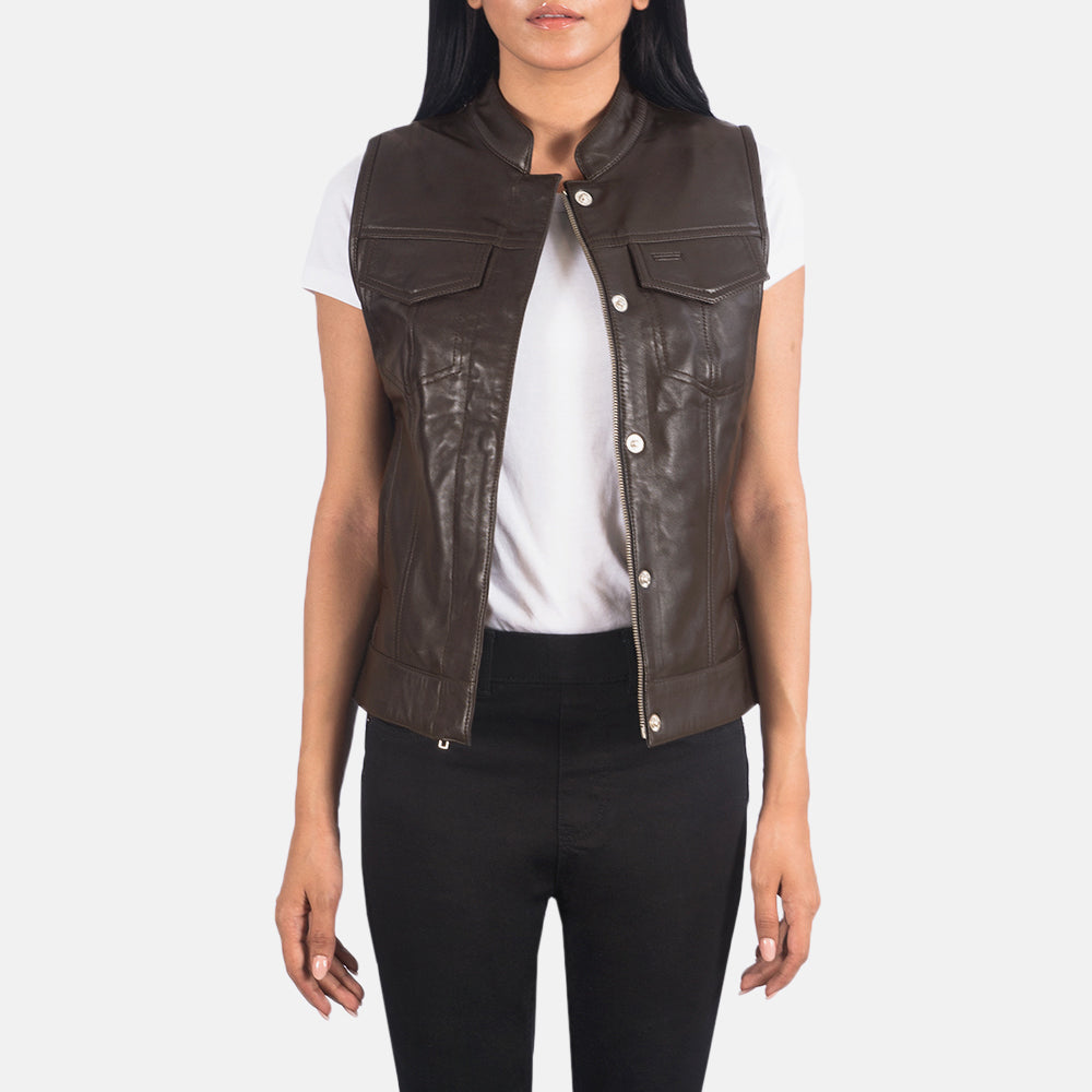 Women's Rayne Moto Brown Leather Vest