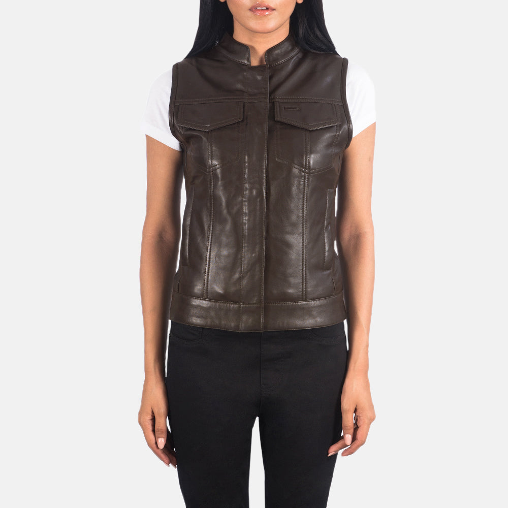 Women's Rayne Moto Brown Leather Vest