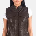 Women's Rayne Moto Brown Leather Vest