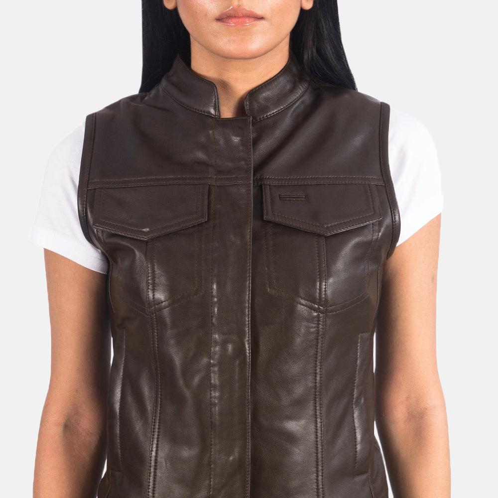 Women's Rayne Moto Brown Leather Vest