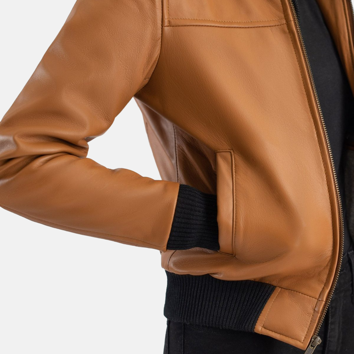 Women's Rebella Brown Hooded Leather Bomber Jacket