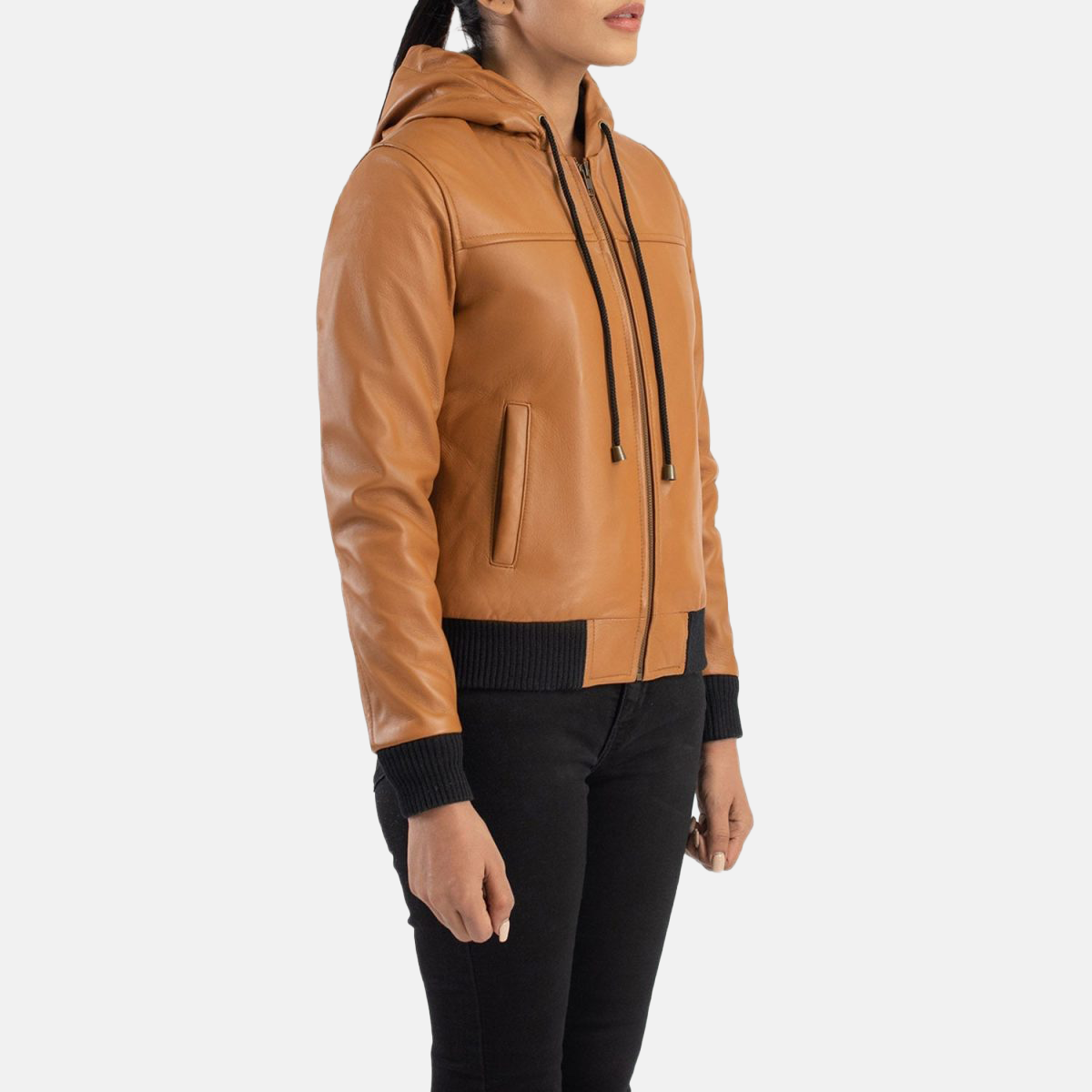 Women's Rebella Brown Hooded Leather Bomber Jacket