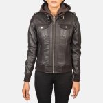 Women's Roslyn Brown Hooded Leather Bomber Jacket