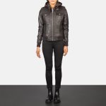 Women's Roslyn Brown Hooded Leather Bomber Jacket
