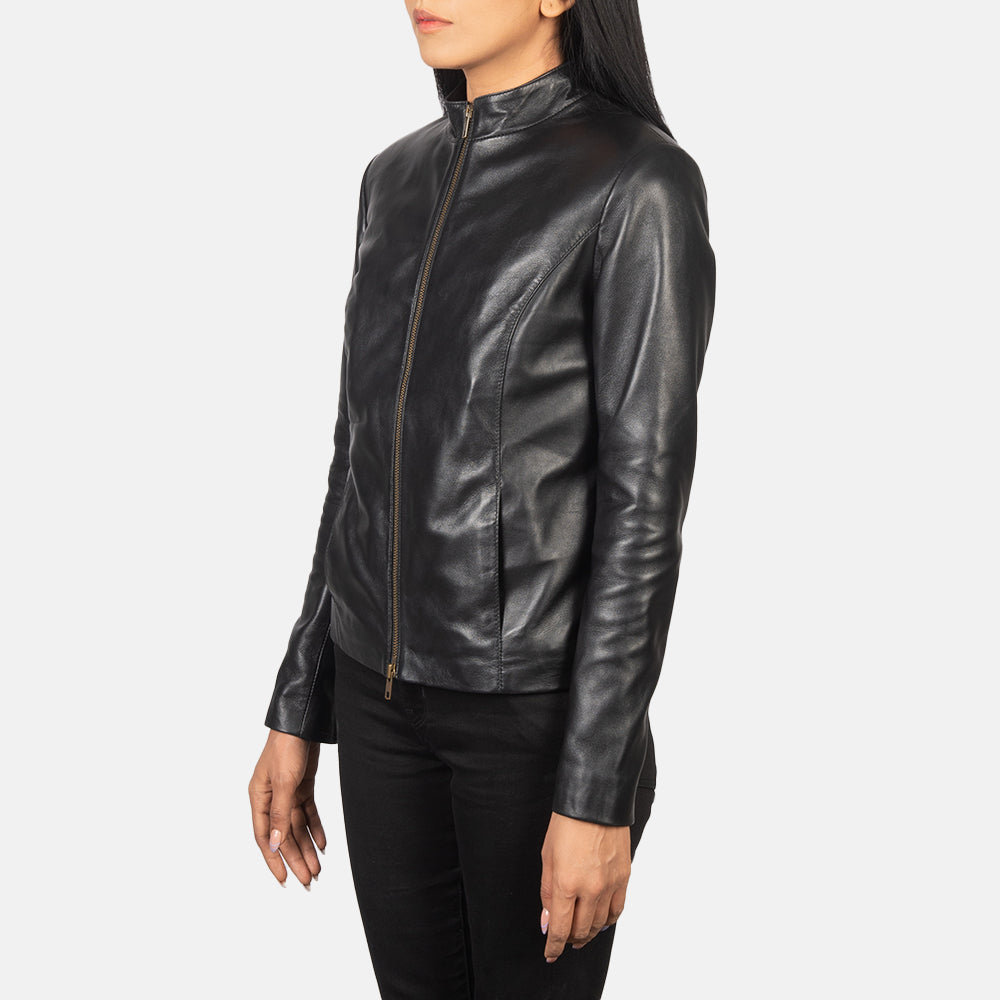 Women's Rumella Black Leather Biker Jacket