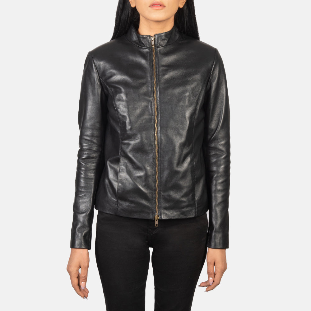 Women's Rumella Black Leather Biker Jacket