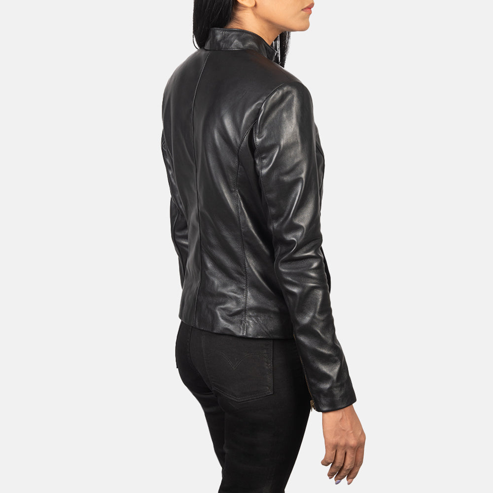 Women's Rumella Black Leather Biker Jacket